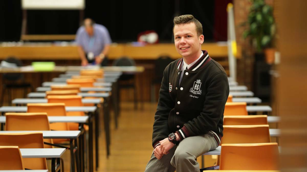 Kogarah High School student Mitchell Sayer, 17, is happy to have his first exam out of the way. Picture: John Veage