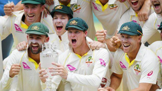 Too good: The Australian team celebrate after their 4-0 win in the Ashes. Photo: AAP