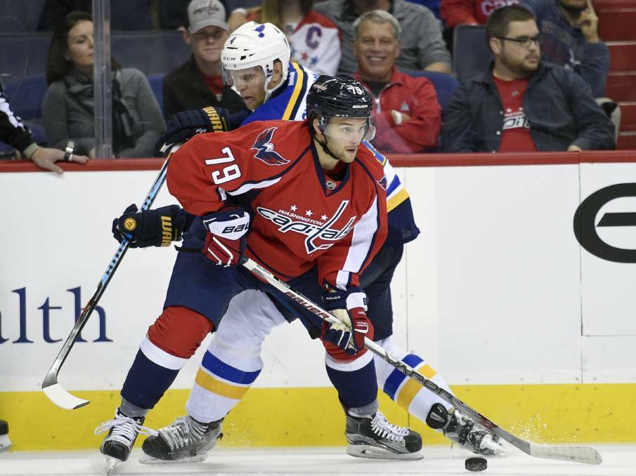 Nathan Walker has had a whirlwind couple of weeks since debuting for the Washington Capitals in the NHL. Picture: AP Photo/Nick Wass
