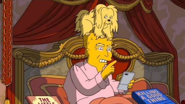 A new episode of The Simpsons reveals Donald Trump's hair to be a small dog.  Photo: Fox