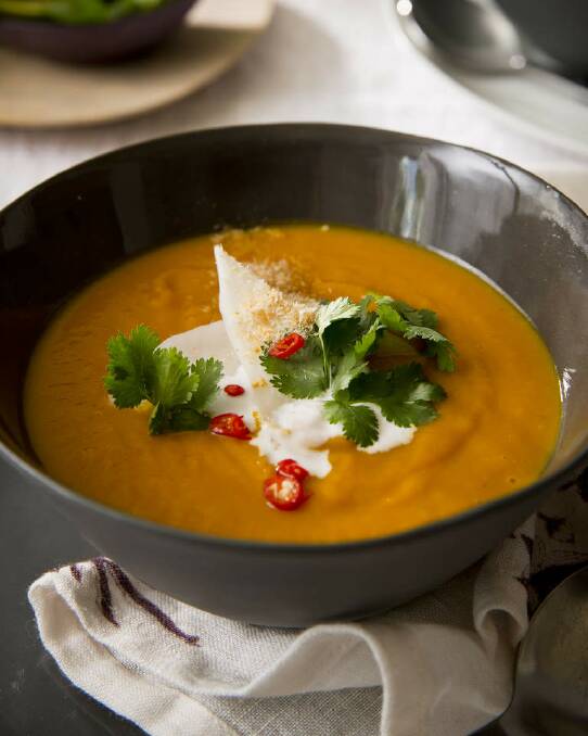 Up the intensity with the exotic flavours of Karen Martini's Thai-inspired roast pumpkin soup with young coconut <a href="http://www.goodfood.com.au/good-food/cook/recipe/roast-pumpkin-soup-with-thai-flavours-and-young-coconut-20140428-37dr2.html"><b>(recipe here).</b></a> Photo: Marcel Aucar