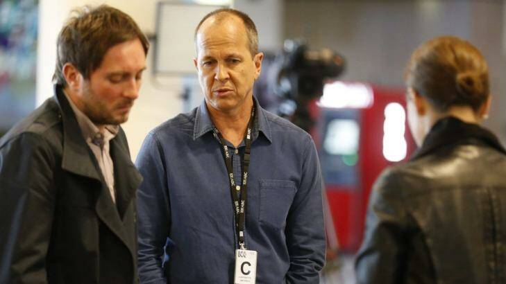Australian journalist Peter Greste holds a news conference on Sunday to give his response to the Egyptian court retrial guilty verdict. Photo: Peter Rae