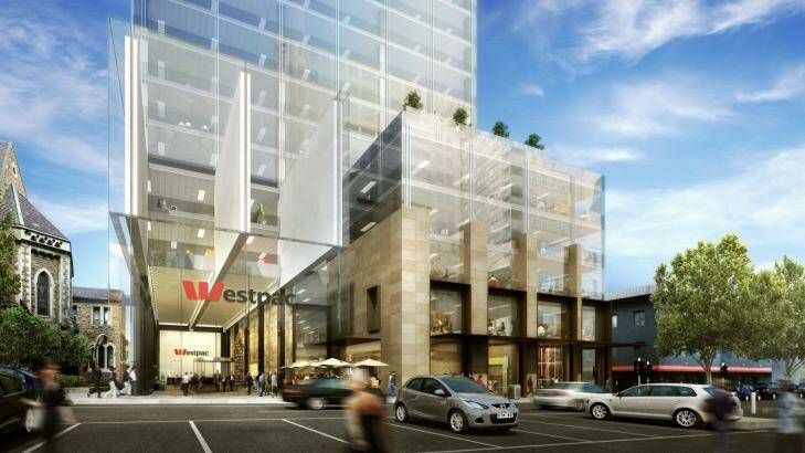 Artist's impression  of the Westpac building behind Scot's church.