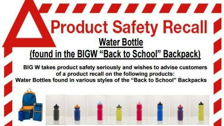 BIG W has recalled bottles from a range of back-to-school packs, due to a choking hazard.  Photo: Supplied