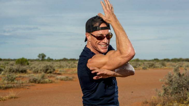 Jean-Claude Van Damme squares up in desert outside Broken Hill. Photo: Cole Bennetts