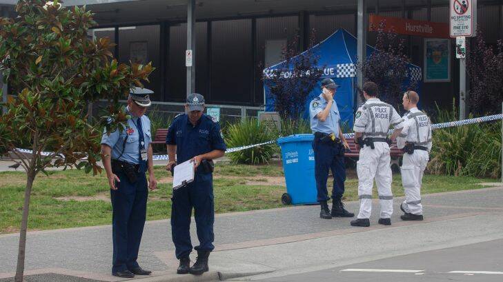 News SHD  Police investigating where a man was killed earlier this morning, Forest Rd, Hurstville Train Station , Sydney The deceased person is beleived to be under the foresic blue tent Saturday the 13th of January 2018 News SHD Picture by FIONA MORRIS