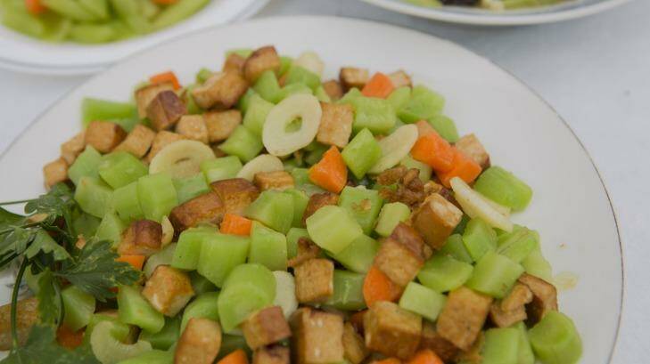 Popular: Chen's asparagus lettuce with hard tofu, carrot and bean curd. Photo: Jamila Toderas