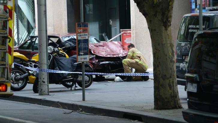 Dimitrious "James" Gargasoulas allegedly drove down Bourke Street Mall before he was shot in the arm and dragged from the car by police. Photo: Justin McManus