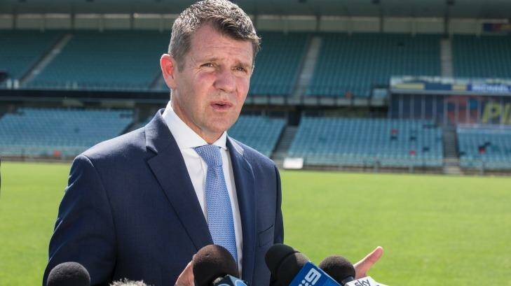 Mike Baird talks about the lockout law changes at Parramatta this morning. Photo: Jessica Hromas