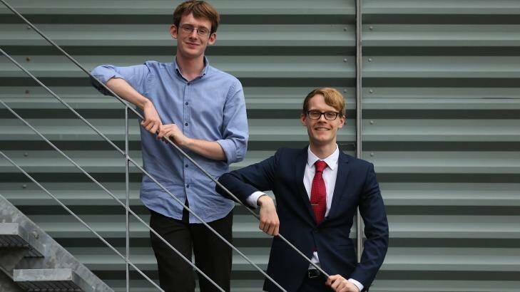 Sydney Grammar School student Grant Kynaston (left) who came first in 4 subjects and Fort Street High School student Janek Otto Drevikovsky who came first in 5 subjects (right). Photo: Kate Geraghty