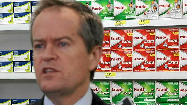 Opposition Leader Bill Shorten, during  his visit to a chemist in Queanbeyan, has accused the Prime Minister of losing control of his party. Photo: Alex Ellinghausen