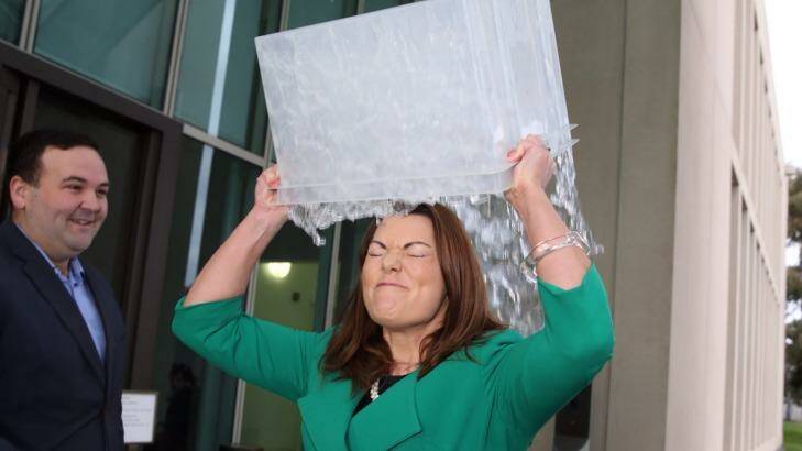 Say freeze: Greens Senator Sarah Hanson-Young takes on the Ice Bucket Challenge. Photo: Andrew Meares