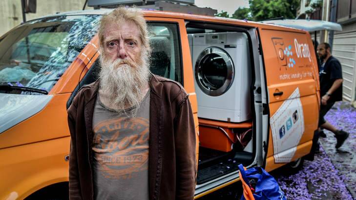 Homeless man Pete de Graaf welcomes the opportunity to regularly washes his clothes for free. Photo: Brendan Esposito