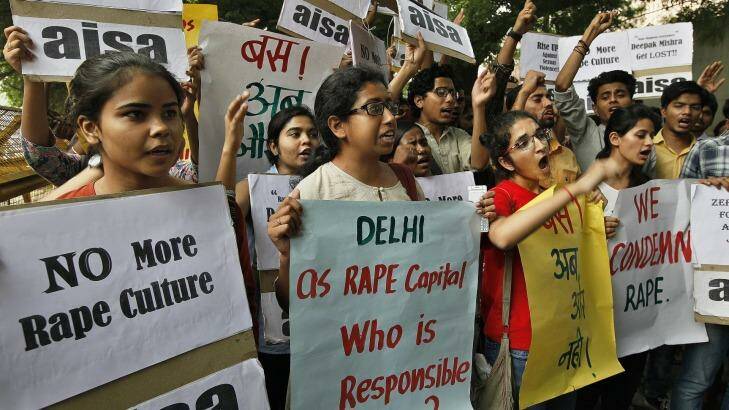 Students protest against the Delhi police over the horrific rape cases of children in Delhi in October. Photo: Hindustan Times