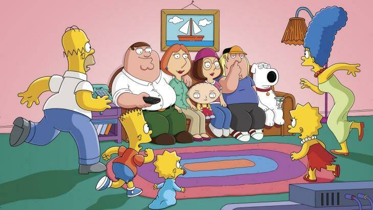 Crowded house: The Griffin family drops in for a visit with the Simpson family.
