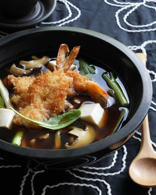 Here's a light and comforting option - Jill Dupleix's udon noodle soup with crumbed prawn cutlets <a href="http://www.goodfood.com.au/good-food/cook/recipe/udon-noodle-soup-with-crumbed-prawn-cutlets-20111019-29uj4.html"><b>(recipe here).</b></a> Photo: Marina Oliphant