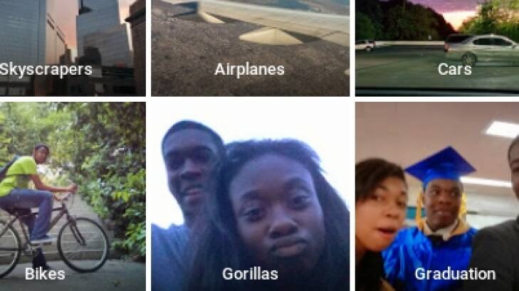 "Y'all f...ed up": Jacky Alcine's tweet shows selfies with his friend automatically sorted into a folder tagged "Gorillas". Photo: twitter.com/jackyalcine