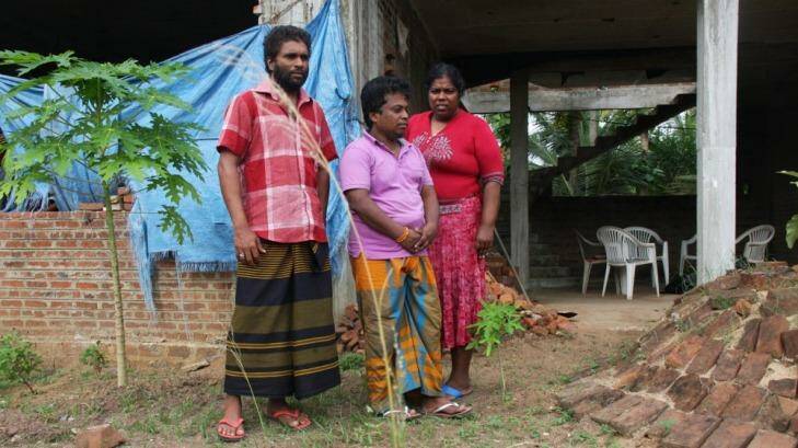 Fear for their lives ... from left, Hemantha Kuruppu, 41, Janaka Gayan Athukorala, 40, and Sujeewa Saparamadu, 42. Part of group of 41 asylum seekers returned to Sri Lanka. Photo: Jason Koutsoukis