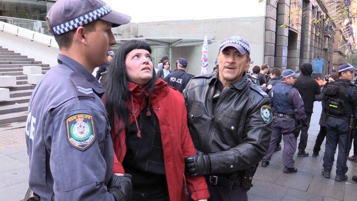 Video footage presented in court that shows police clashing with Simone Renae Write during a rally in Sydney. Photo: Supplied