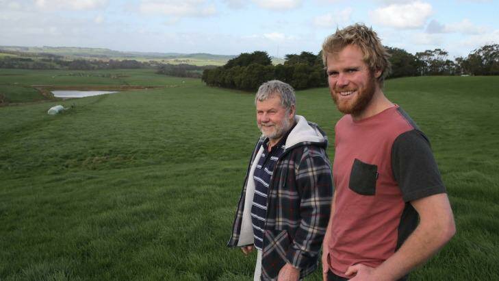 Cooriemungle dairy farmers Ross Powell (left) and Andrew Powell are optimistic about the launch of the Murray Goulburn Co-operative on the ASX.  Photo: Rob Gunstone