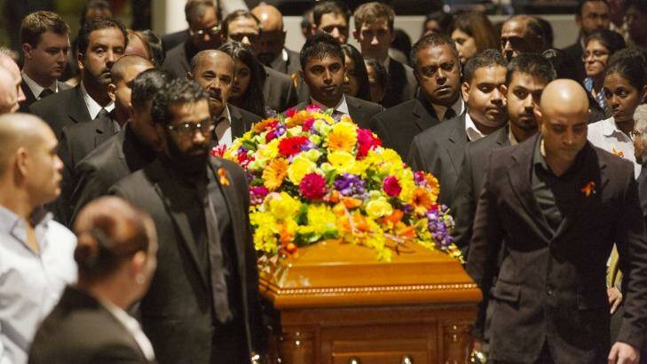 The funeral for Myuran Sukumaran in Sydney last year.  Photo: James Brickwood