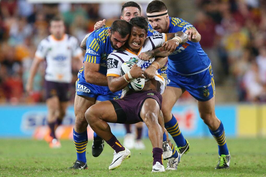 Eels success: Ben Barba of the Broncos is tackled during the round five NRL match between the Brisbane Broncos and Parramatta Eels at Suncorp Stadium on April 4. Photo: Chris Hyde.


