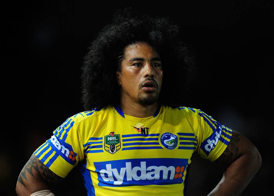 TOWNSVILLE, AUSTRALIA - APRIL 26: Fuifui Moimoi of the Eels looks on during the round 8 NRL match between the North Queensland Cowboys and the Parramatta Eels at 1300SMILES Stadium on April 26, 2014 in Townsville, Australia. (Photo by Ian Hitchcock/Getty Images)