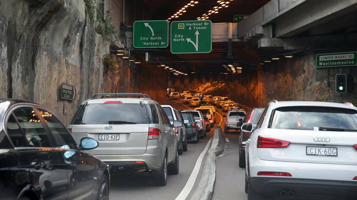 Traffic banked up around the CBD due to the closure of the Western Distributor. Photo: Rob Homer