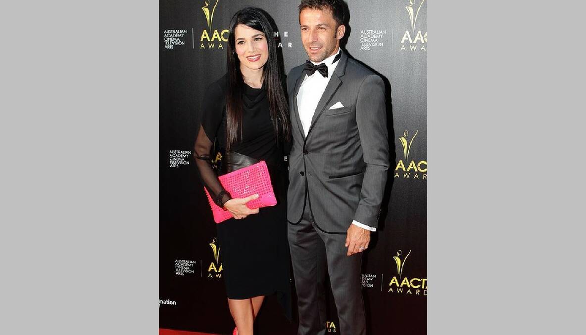 Alessandro Del Piero with his wife Sonia Amoruso arriving at the AACTA Awards in Sydney. Photo: Dallas Kilponen