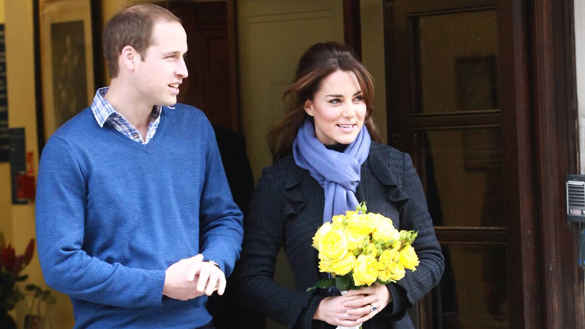 The Duke and Duchess of Cambridge leave the King Edward VII hospital where Catherine was treated for extreme morning sickness. Photo by Fred Duval/Getty Images