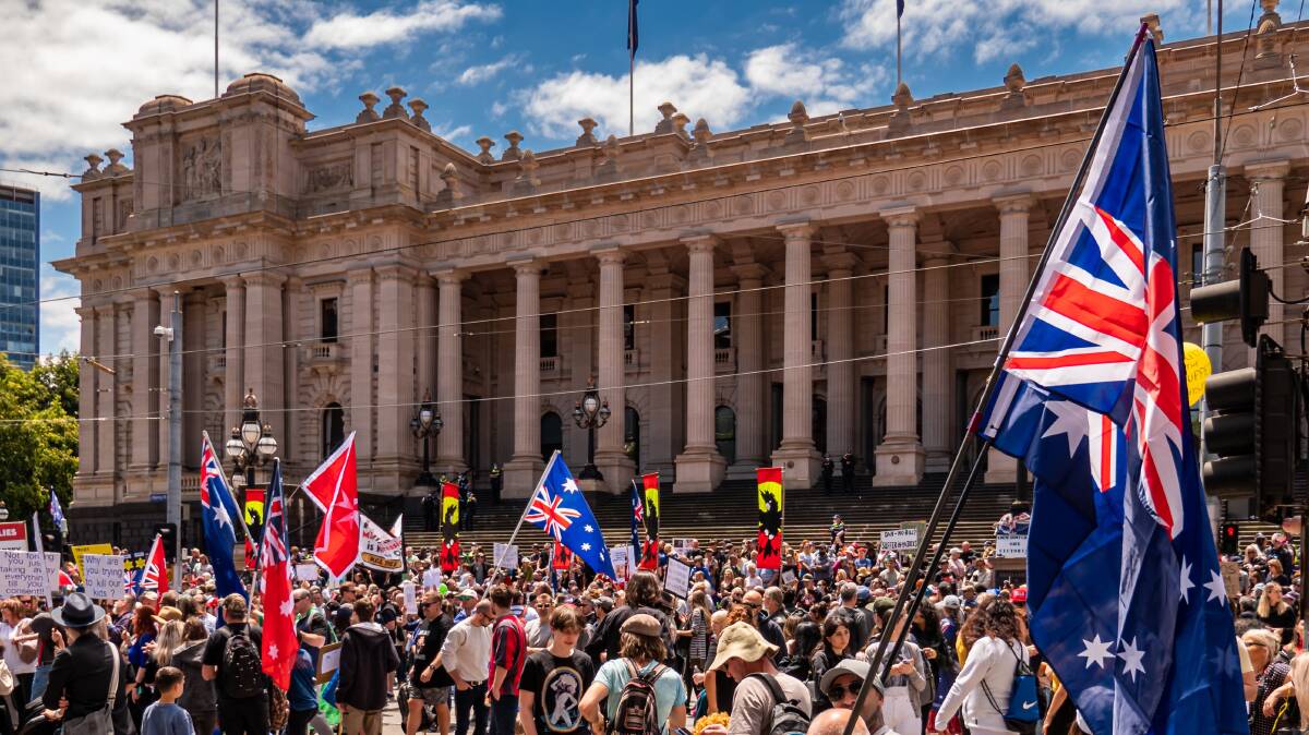 MARCH: Protesters gather outside Parliament House in Melbourne. Picture: Shutterstock