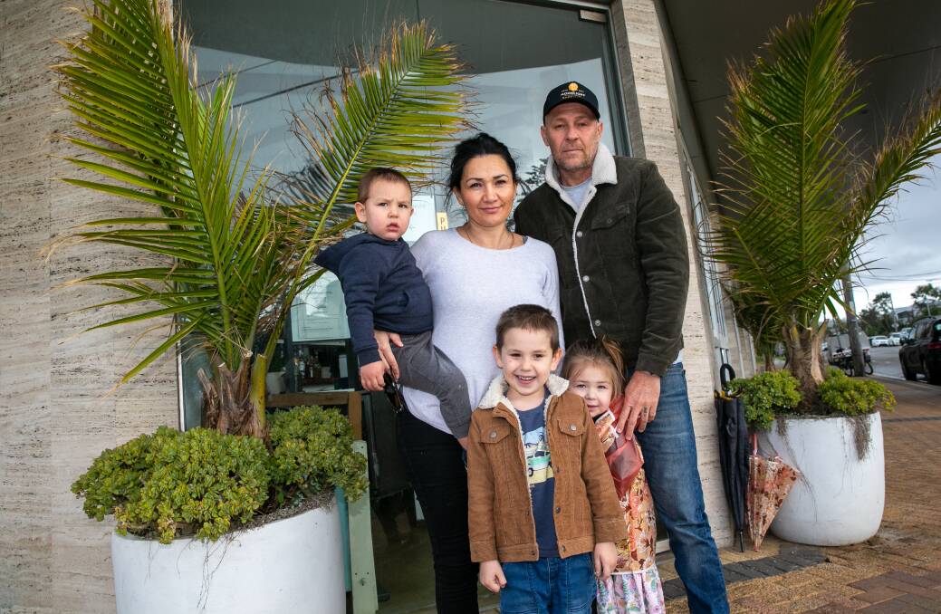 TOUGH TIMES: Moonlight Social Club owners Carolina and Matt Starling with their children Indi, Havana and Jaxon. Picture: Geoff Jones