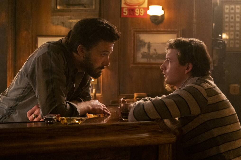 The Tender Bar: Uncle Charlie (Ben Affleck) giving life advice to his nephew JR (Tye Sheridan). Below, JR's mum (Lily Raby) gives loving advice.