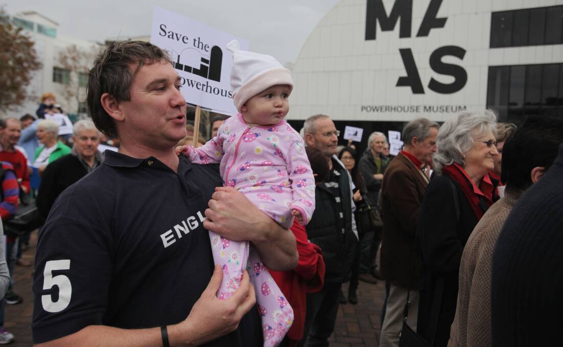 Protestors ask the government to leave the Powerhouse Museum at Ultimo. Picture: Fiona Harris/Fairfax Media.