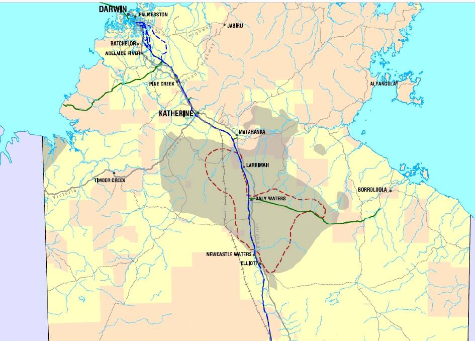  A proposed route of the gas pipeline takes it through Katherine. Map: NT Government.
