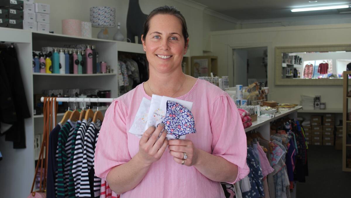 SOLD OUT: Meg & Jig owner Sally Gall has made hundreds of masks over the last week, with all fabric and materials sourced from Sylvia's Fabrics. She's about to send her last lot off to people in Melbourne in Sydney.