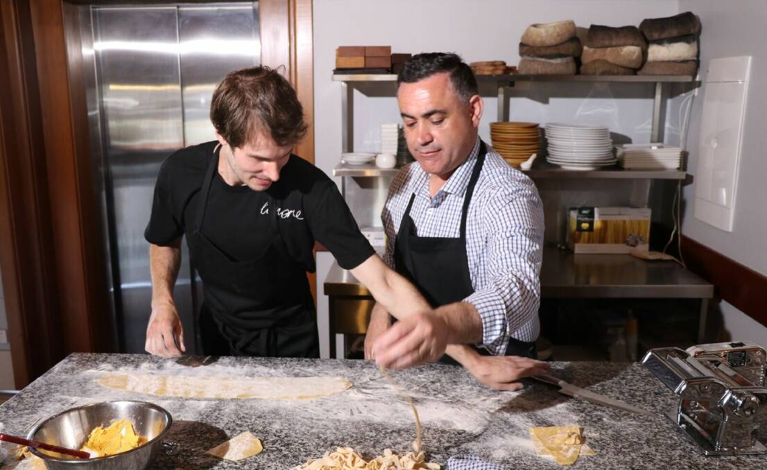 Deputy Premier John Barilaro cooking with the owner and chef of Limone Restaurant in Griffith, Luke Piccolo. Photo supplied.