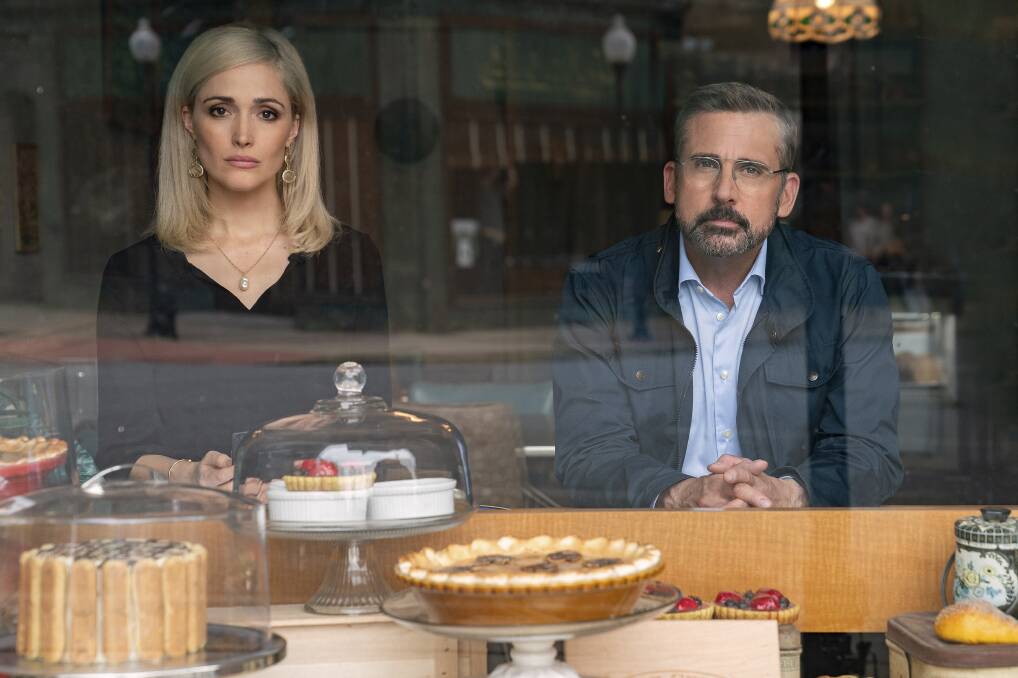 Funny: Aussie Rose Byrne and Steve Carell star as political advisors and campaigners in Jon Stewart's Irresistible, rated M, in cinemas now.