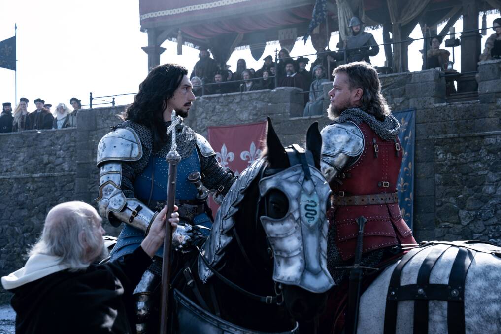 Brutal: Adam Driver and Matt Damon in feminist 1300s epic The Last Duel, rated MA15+, in cinemas now. Picture: 20th Century Studios