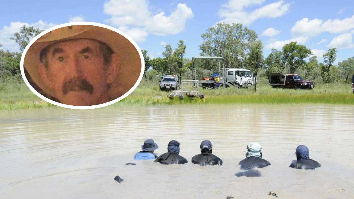 Police divers searched Larrimah's dam but failed to find any signs of missing Paddy Moriarty (inset).
