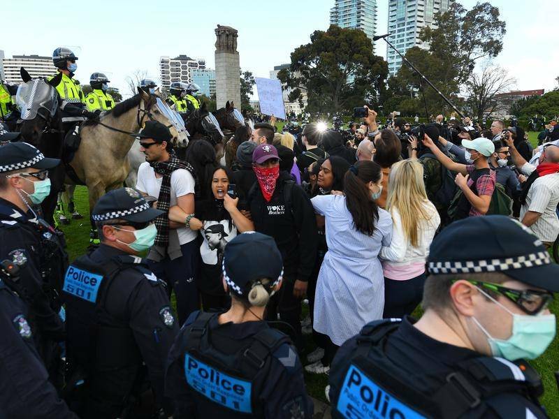 Police arrested several anti-lockdown protesters during violent scuffles in Melbourne.