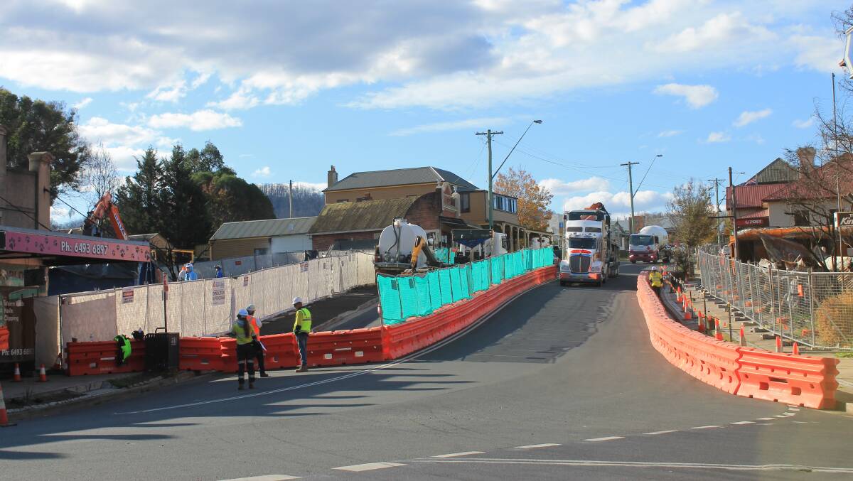 There was only one lane open on the Princes Hwy through Cobargo on Wednesday so the clean-up could take place. 