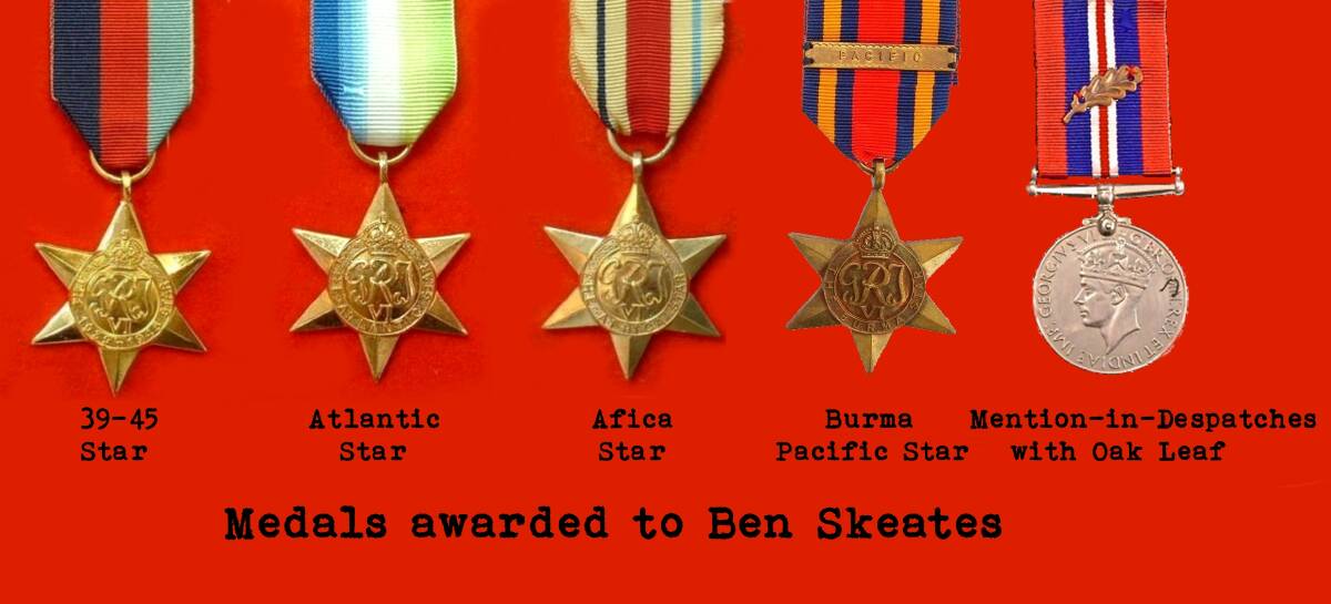 Ben's five official medals. He often wore three or four other medals on his right side: these were unofficial and awarded by the British Submariners Association.