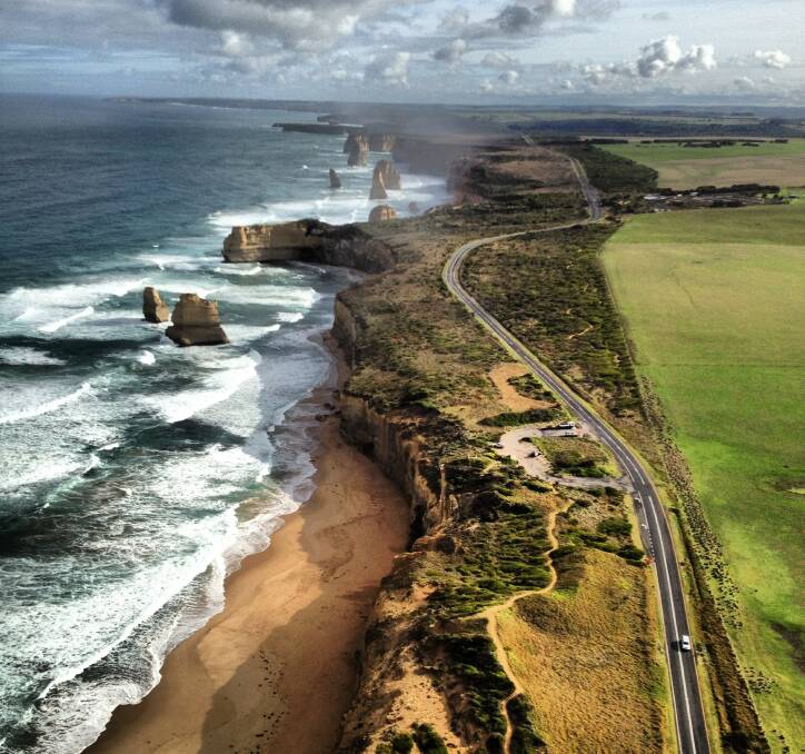 The Great Ocean Road past the Twelve Apostles in Victoria. Picture: 12 Apostles Helicopters

