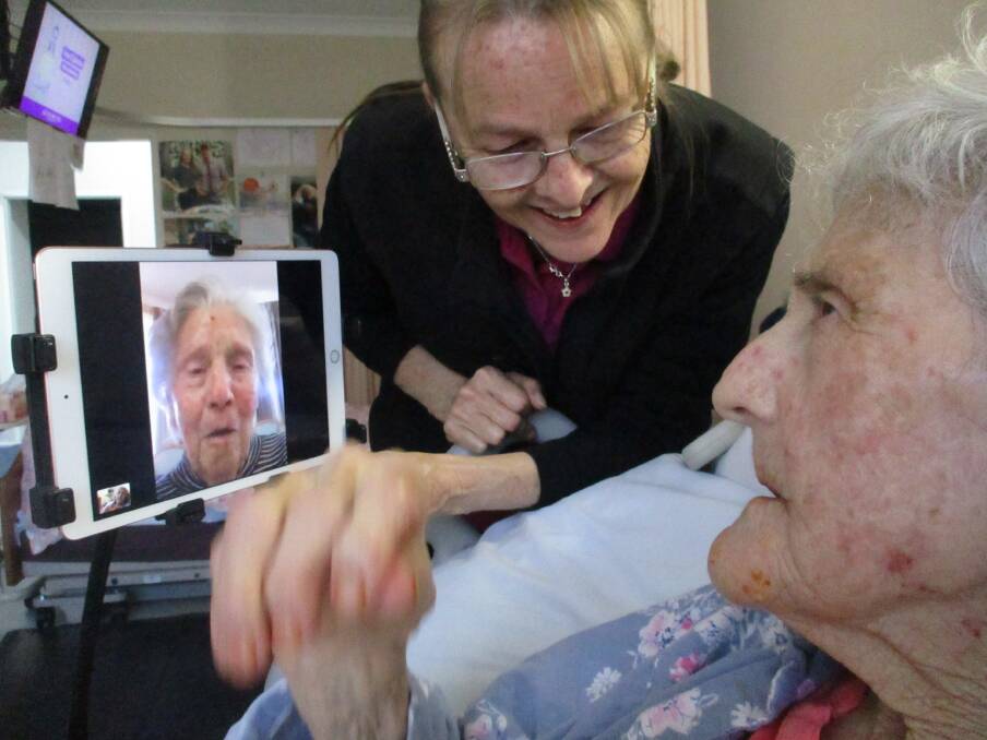 REUNITED: The sisters discovered they could see and hear each other using FaceTime on iPads, thanks to nursing home staff. Photo: Supplied