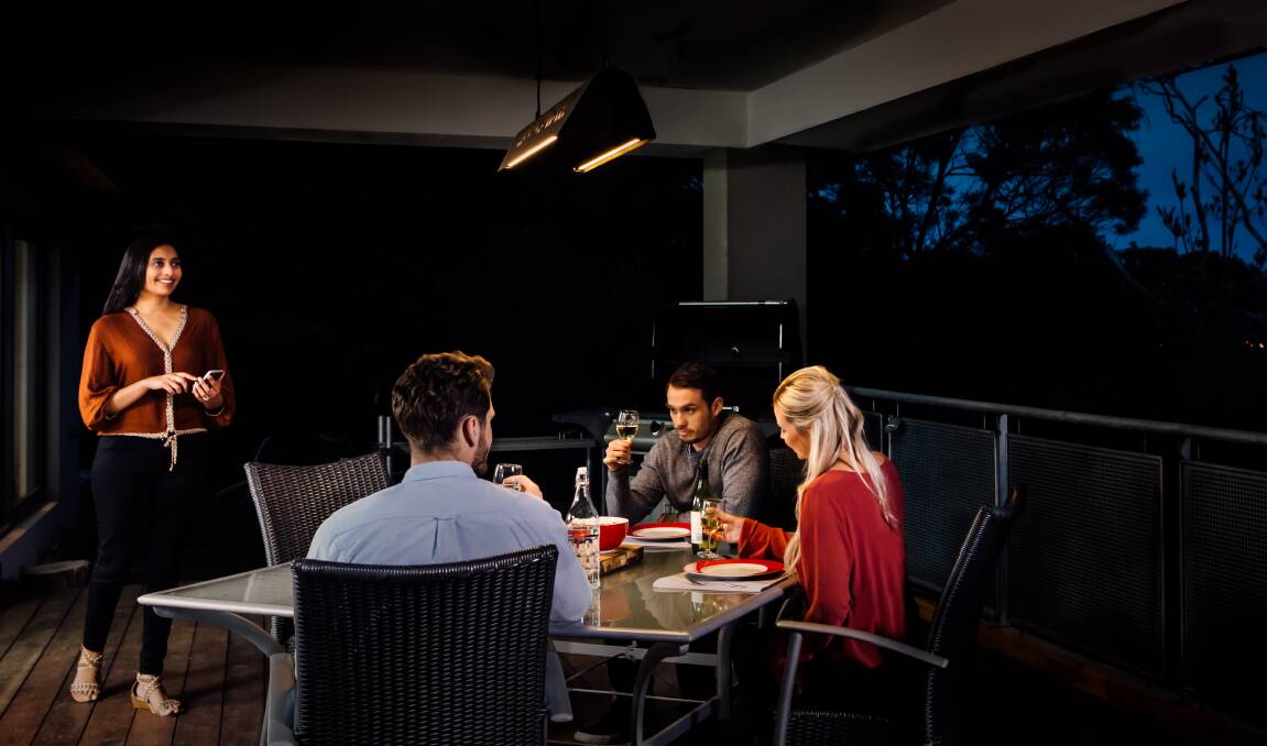 Multi-functional: IXL's Fresco Aurora Outdoor Heater (rrp $1499) includes ambient infrared heat, dimmable task lighting, and mood lighting.