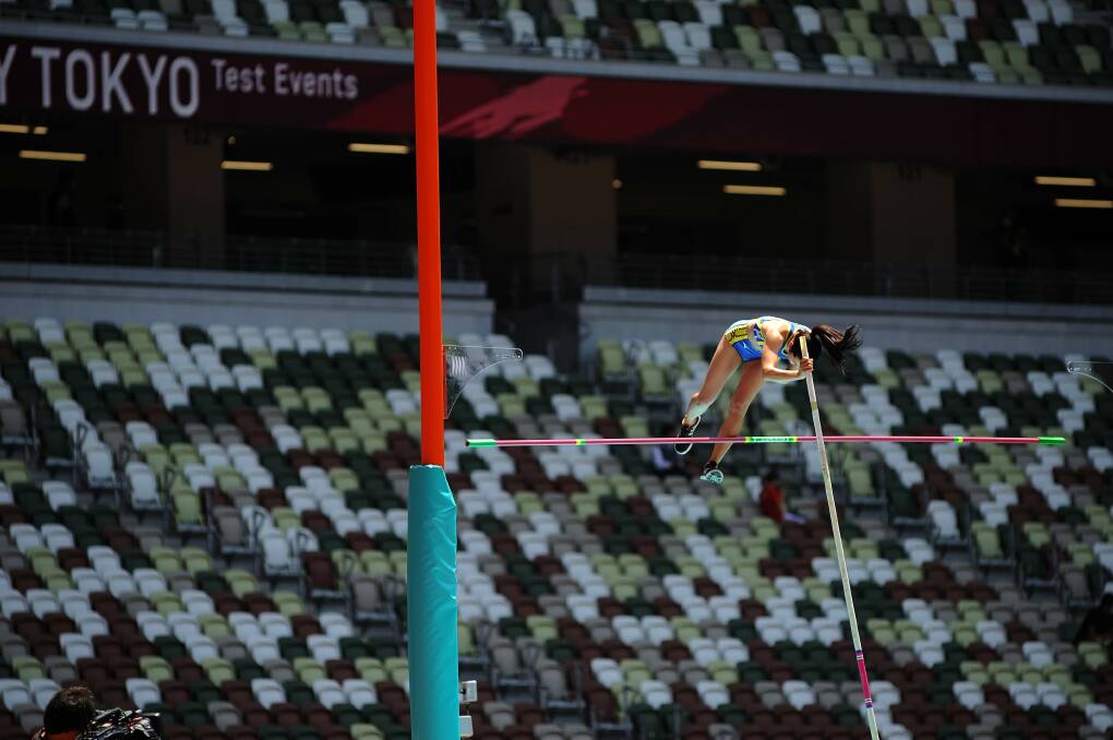 No fans were allowed in to watch the pole vault test event at Tokyo Olympic Stadium last month. The 68,000-seat stadium will be all-but empty again at the Games next month. Picture: Getty Images