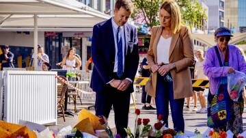 Mark Speakman and Vaucluse MP Kellie Sloane at the makeshift memorial in the mall at Bondi Junction. Picture supplied