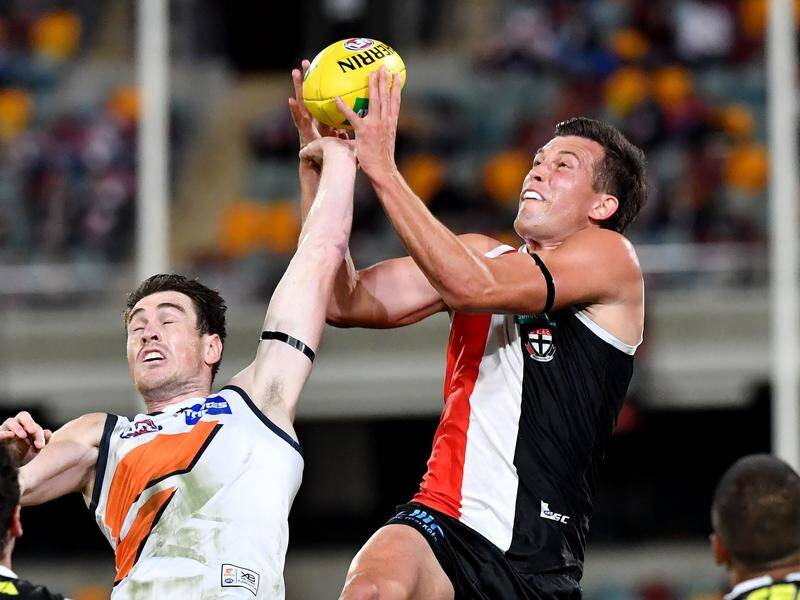St Kilda's Rowan Marshall (r) will spend some time on the sidelines after sustaining a foot injury.
