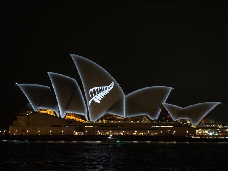 A silver fern was displayed on the Opera House's sails to symbolise NSW's unity with New Zealand.